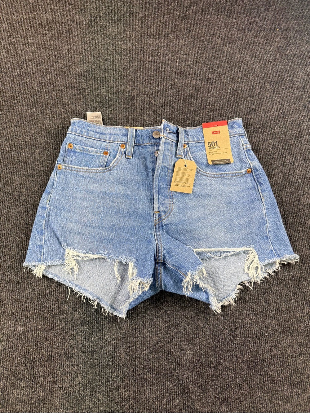 Levi's Light Blue Distressed High-Rise Denim Shorts